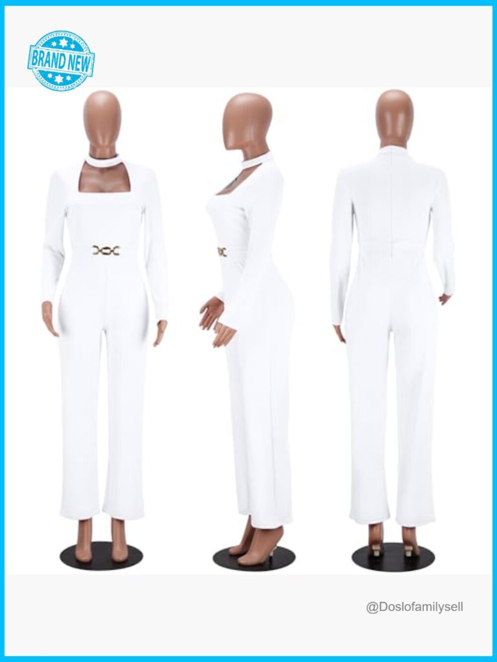 Sexy Elegant Bodycon Jumpsuit Square Neck Long Sleeve Party Club Night Outfit - Picture 4 of 7